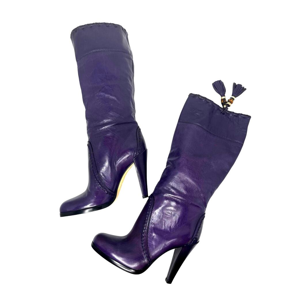 Gucci Vintage Purple Slouch Leather Knee-High Boots w/ Tassel Women’s Size EU 36 - Picture 3 of 12
